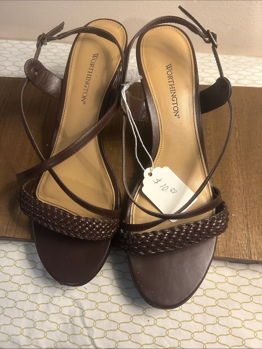 Worthington Brown Braided-Strap Heeled Sandals